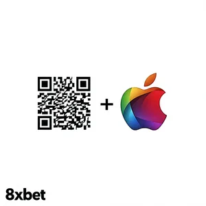 Mã QR tải ứng dụng 8Xbet cho iOS, kèm theo biểu tượng Apple